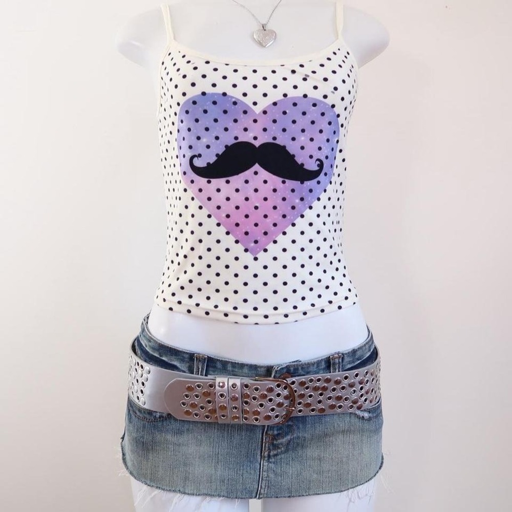 2010s galaxy mustache heart polka dot cami soft grunge xs/s